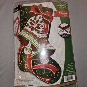 Bucilla Poinsettia Bells Felt Stocking Needlecraft Kit NIP
